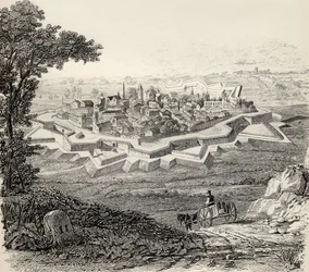 A town protected by bastion defences, from 